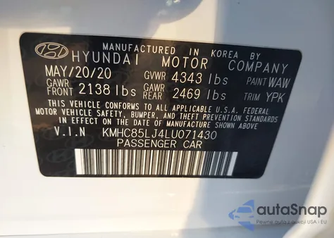 2020 Hyundai Ioniq Electric Limited from USA, damaged, VIN KMHC85LJ4LU071430